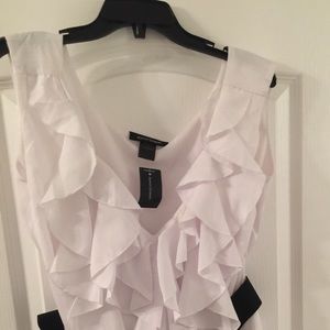 White Ruffle Blouse with Black Belt