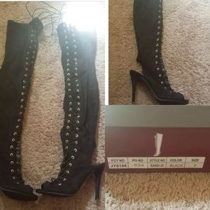 Lace up thigh high boots from lola shoetique