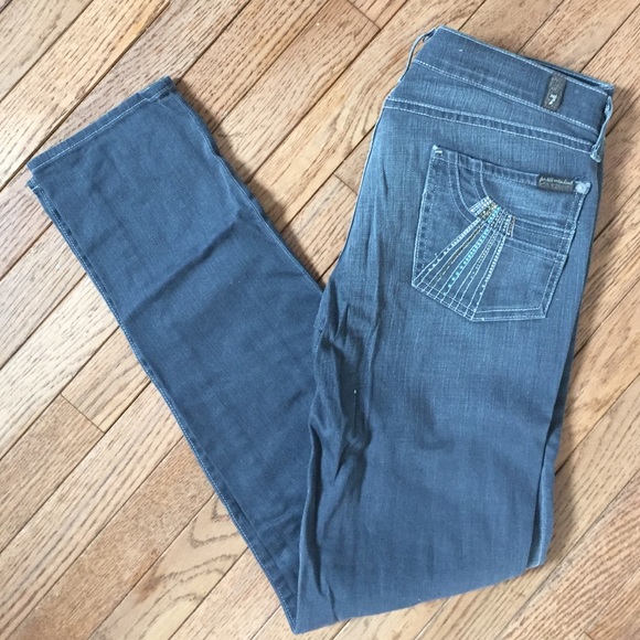 7 for all mankind gray skinny jeans with crystals