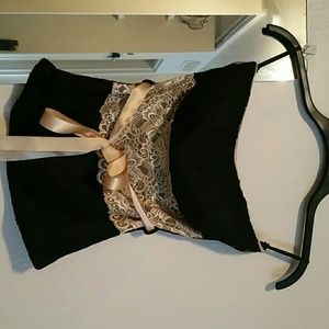 Black and tan lace top