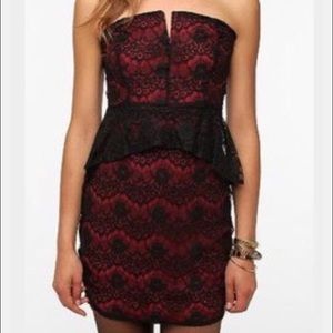 Urban Outfitters Strapless Lace Peplum Dress