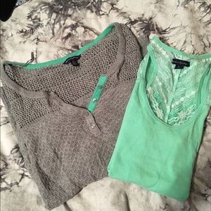 American Eagle Grey Teal Accent Sweater