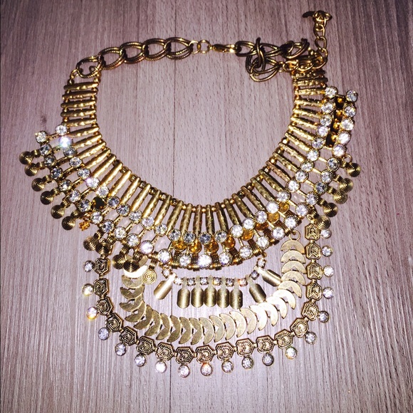 Rhinestone gold necklace choker women's