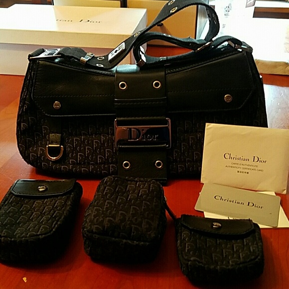 Dior leather &  jacquard Street Chic bag w/pouches