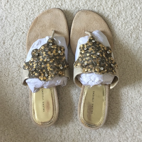 gold sequin sandals