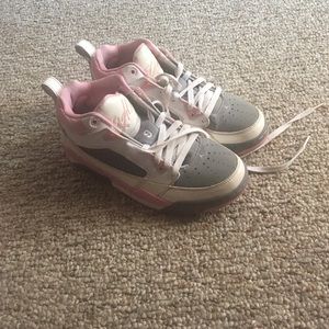 Pink white and grey Jordan Flights