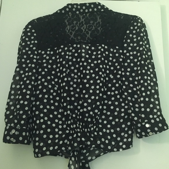 Black blouse with white polka dots. - Picture 2 of 4