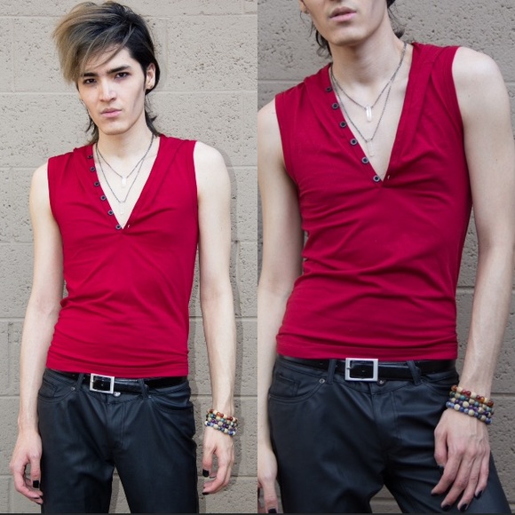 boutique Shirts - 🆕New Red Sleeveless Hooded Tank Top Button Front boutique Shirts - 🆕New Red Sleeveless Hooded Tank Top Button Front