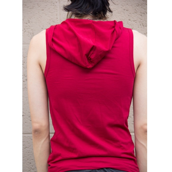 boutique Shirts - 🆕New Red Sleeveless Hooded Tank Top Button Front boutique Shirts - 🆕New Red Sleeveless Hooded Tank Top Button Front