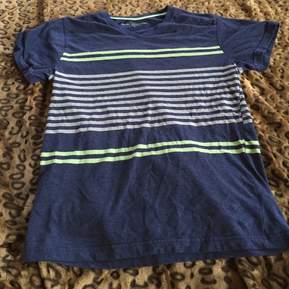Navy, green & grey striped T in like new condition