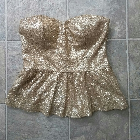 Gold sequence strapless top