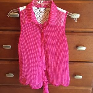 Sheer front tie blouse