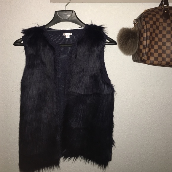 Navy blue fur cardigan
