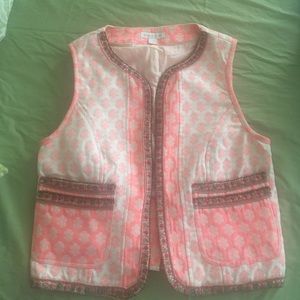 Pink patterned cotton vest with beaded trim