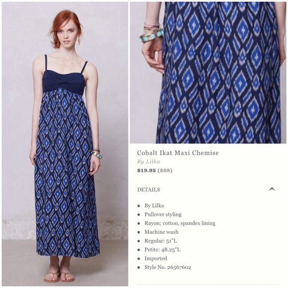 Anthropologie Dresses & Skirts - Anthropologie Lilka Cobalt ikat maxi - size M