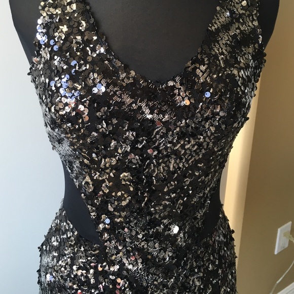 Sequin cocktail dress w/cutout sides Silver black - Picture 3 of 4