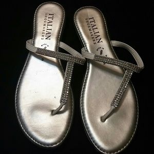 White sandals with rhinestones on straps
