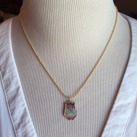 Owl Pendant Necklace 18" Color Gold New - Picture 6 of 7