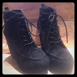 Lace Up Black Suede Wedge