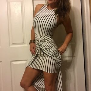 Black and White striped fitted Jersey dress