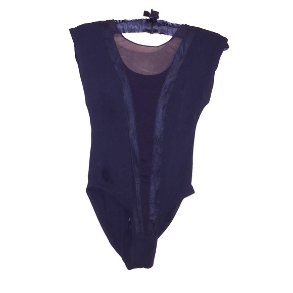 Black mesh paneled American Apparel body suit XS