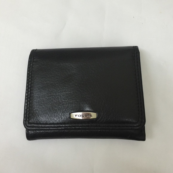 Genuine Leather, Black, Fossil Billfold Wallet