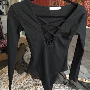 Black Lace Up Bodysuit