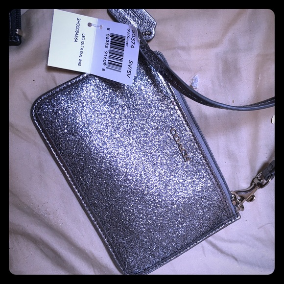NWT Authentic Coach Wristlet Silver Sparkle