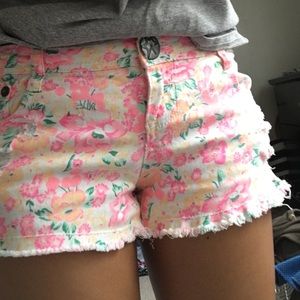 Flower printed jean shorts