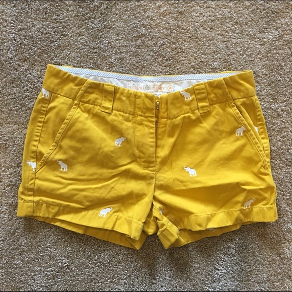 Mustard yellow J. crew shorts w/ elephant print
