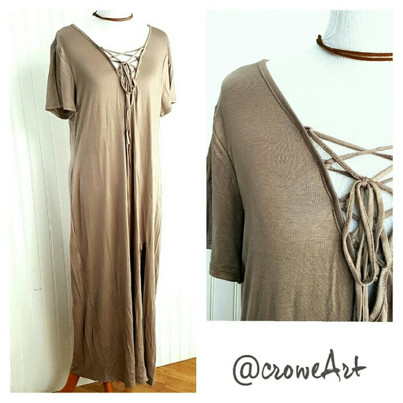 💐HP💐 Lace Up Mocha Maxi Dress - Picture 2 of 2