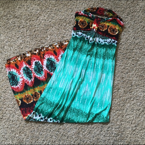 Silk blend boho maxi dress xl