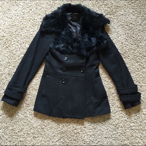 BeBe Pea coat with genuine rabbit fur collar. XS
