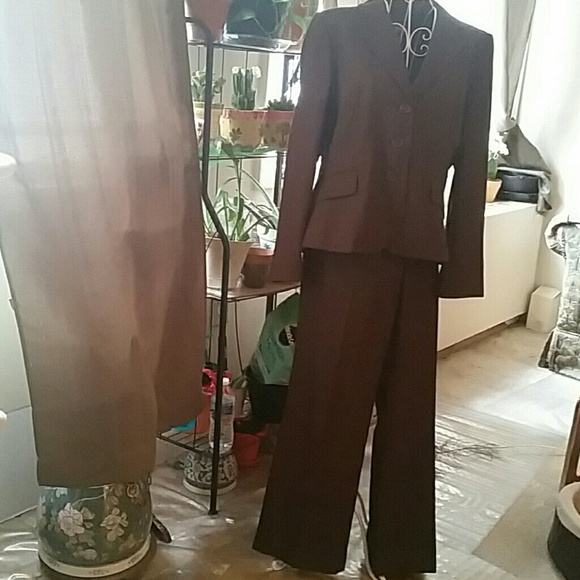 2 PC Anne Taylor Chocolate Pinstripe Suit