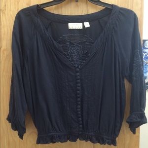 Kimchi and Blue dark blue embroidered peasant top