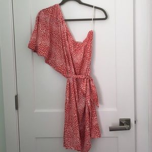 Pink and orange one shoulder dress with sash