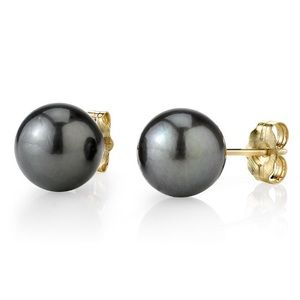 14k Yellow/White Solid Gold Pearl Stud Earrings
