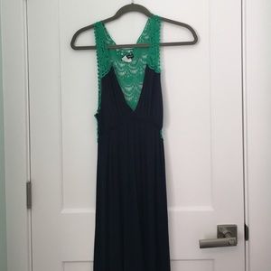 Bloomingdales Aqua navy and green maxi lace back