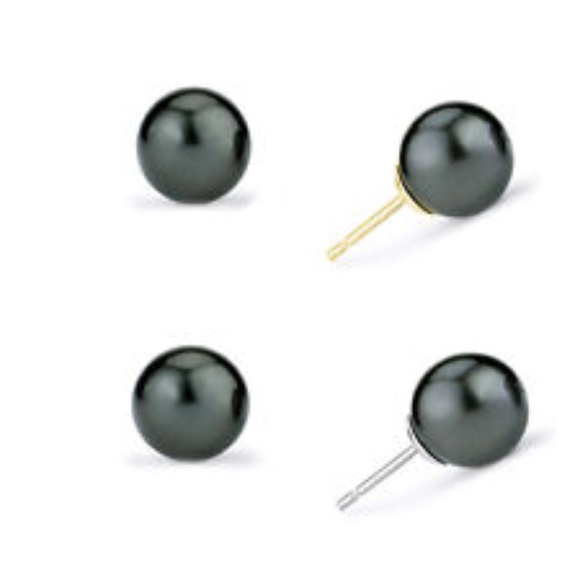 14k Yellow/White Solid Gold Pearl Stud Earrings - Picture 2 of 4