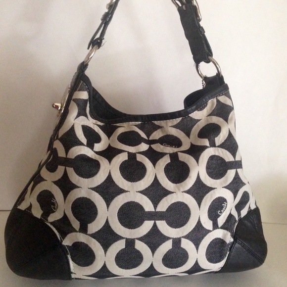 ❤️Coach authentic op art tote canvas leather large - Picture 1 of 4