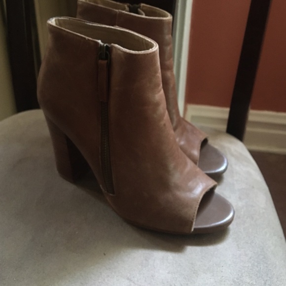 Tan peep toe booties