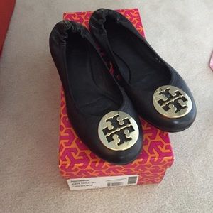 Tory Burch Classic Reva Ballet Black/Gold 7.5