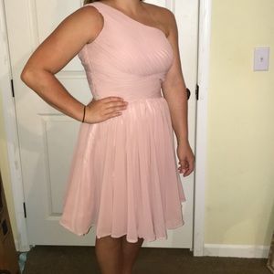 Blush one shoulder event dress
