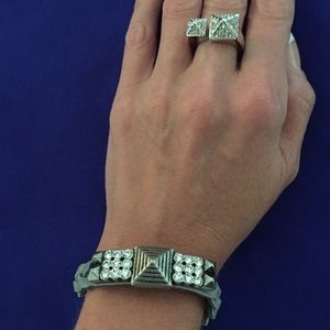 Lia Sophia leather, metal, and crystal bracelet.