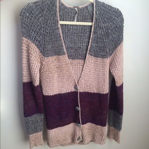 Free People Maroon, Grey, and Pale Pink Cardigan