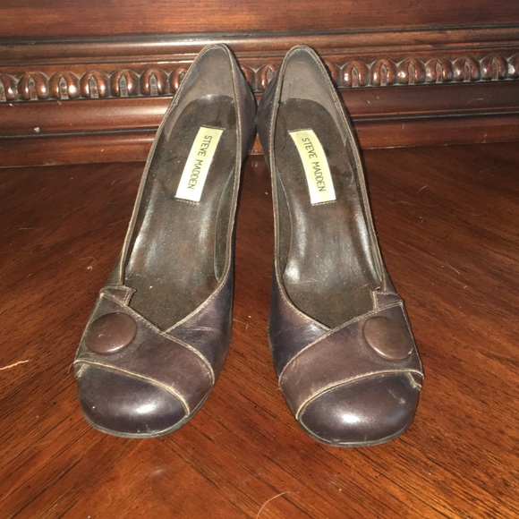 Brown button heels