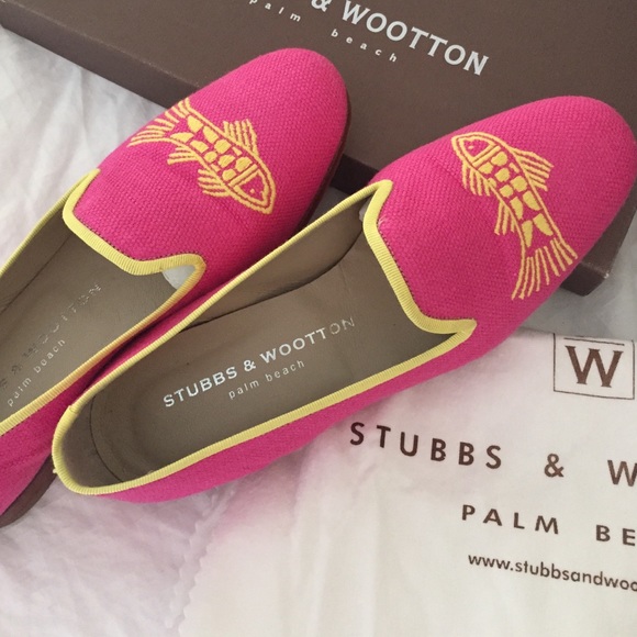 Stubbs & Wootton  Shoes - Stubbs & Wootton fuschia linen loafers yellow fish