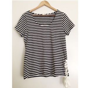 J Crew Navy and White, Open Neck Blouse