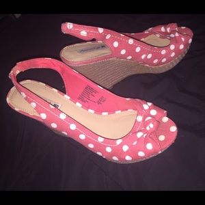 Pink Polkadot wedge shoes, used