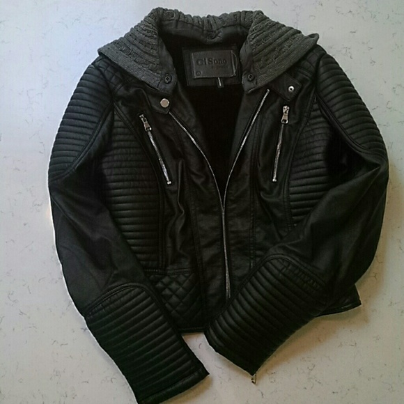 NWOT Cavalini Leather Jacket w/ Removeable Hood